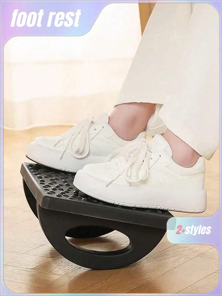 1 pieza/2 piezas Reposapiés semicircular antideslizante con función de balanceo para oficina, de vuelta al colegio - Negro - Ver 1
