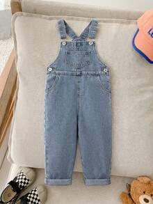 SHEIN Explorewe Boys'Light Blue Denim Overalls,Summer 80s Career Day Back-To-School Korean Style Straight Loose Wide Leg Jumpsuit,Soft Comfortable Casual Outing Pants - Medium Wash - View 9