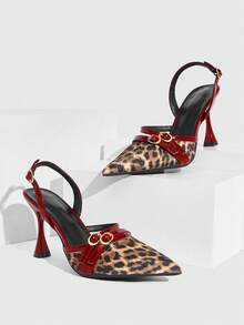 CUCCOO SZL 女士尖头高跟鞋，9厘米，优雅酒杯造型，后跟系带，易于穿脱，豹纹拼接，酒红色搭扣，女王范儿十足。这款豹纹高跟鞋适合日常穿着、派对、圣诞节、情人节约会、春节感恩节聚会等场合。 - 酒紅色 - 查看 7