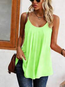 SHEIN LUNE Women Fluorescent Green Casual Loose Pleated Camisole - Green - View 3