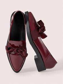 CUCCOO DOLLMOD Women Flat Point Toe Slip-On Bowknot Oxblood Loafers, Suitable For All Seasons Spring Shoes Spring Break Easter Valentine's Day - Rose Red - View 2