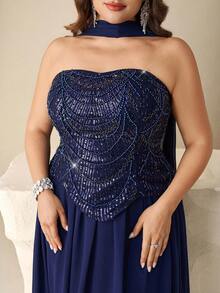 Coutiva Đầm dạ hội sang trọng đính sequin lấp lánh, cao cấp dành cho tiệc chiêu đãi và các buổi liên hoan. - Màu xanh hải quân - Xem 6