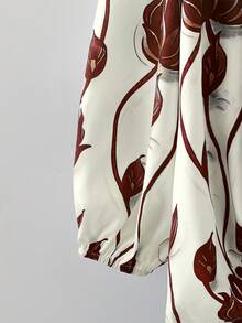 EMERY ROSE 大码女式休闲印花圆领长袖衬衫，蓝白印花，秋季服装，乡村音乐节衬衫，女士秋季衬衫，户外服装，2025新款 - 巧克力棕 - 查看 5