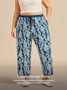 LUVLETTE 夏季加大码柔软棉质印花宽松女士休闲睡裤，透气舒适，带口袋，适合曲线身材，尺码齐全。 - 藍色 - 查看 5