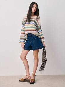 Nöista Stripes Knit Sweater Features A Relaxed Fit, Long And Wide Sleeves. Comfy, Cozy, Spring, Summer, Beachwear, Easter. - Green - View 6