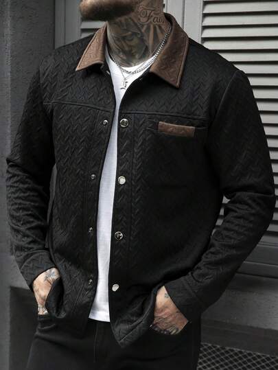 Manfinity CasualCool 男士夹克，男士休闲纯色夹克，白色男士纽扣夹克，适合春秋季穿着，男士休闲工装口袋纯白色纹理衬衫夹克，休闲简约风格，都市成熟风格，英伦绅士风格，意式优雅风格，男士衬衫夹克