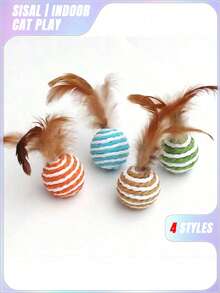 4 件装猫玩具随机颜色球形设计逗猫玩具，用于猫咪互动 - 彩色 - 查看 5