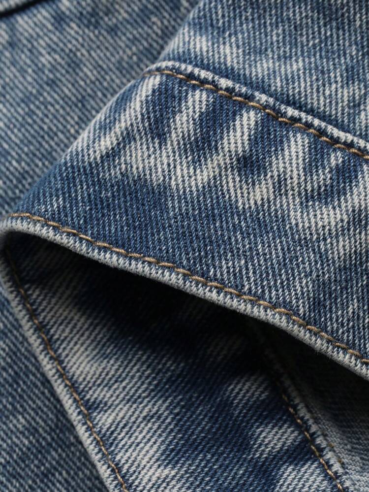 Young Boys' Fashionable Color Block Collar Sleeveless Front Button Denim Jacket Summer