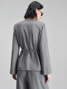 Ontre 2026 Spring/Summer New Casual/Work Solid Color Tie-Wrap Design Blazer - Grey - View 3