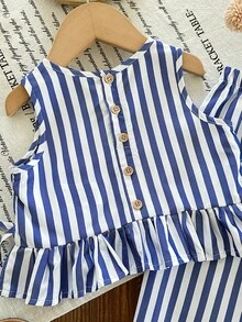 SHEIN Babygirl Vacation Casual Cute Striped Camisole And Elastic Waist Pants Set - Multicolor - View 7