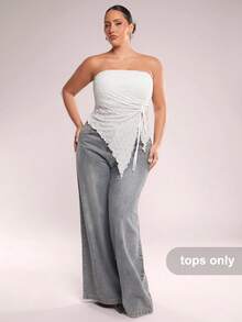 SHEIN BAE 新款加大码女式杏色不对称抽绳吊带背心，波浪纹理细肩带露脐上衣，性感吊带衫，Y2K风格，适合约会、外出、音乐节、下午茶、派对、毕业季、婚礼季等场合。 - 白色 - 查看 4