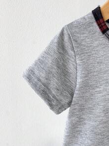 2pcs Baby/Toddler Boys' Casual Gray Short Sleeve Top And Plaid Print Pants Set, Summer Pajamas - Grey - View 4