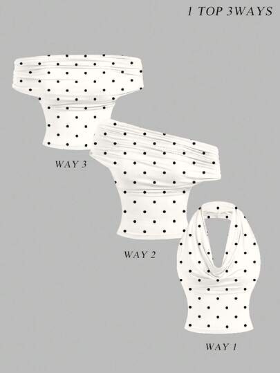 SHEIN MOD Dambody med avslappnad och elegant passform och 3 sätt att bära den, svartvitt prickigt tryck, sommarkläder och ytterkläder för kvinnor, musikfestivaloutfit, vintage för ö-tjejer, semester vid havet, romantiska semestervibbar, vårlov, söt mjukistjej, ren tjejlook, semesterstrandkryssning, bohemisk musikfestivalkonsert, bröllopsgäst, stadsresa, semesterkläder, elegant vårsommar