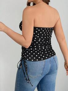 SHEIN Tall CURVE Áo ống chấm bi tối giản, ôm sát, thời trang dành cho nữ cỡ lớn, thích hợp cho mùa hè, kỳ nghỉ, ngày lễ tình nhân, lễ tốt nghiệp, kỳ nghỉ, phong cách thường ngày, chấm bi, áo đen, kỳ nghỉ biển, áo quây cho nữ. - màu đen - Xem 2