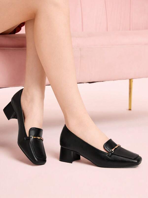 CUCCOO DOLLMOD 法国女鞋春秋季低帮方头中跟粗跟软皮金属扣乐福鞋