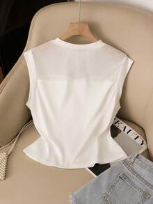 GlowEve Women's French Sexy Heavy Sequin Embroidery Pattern Stylish Mesh Splicing Short Sleeve T-Shirt, Summer - White - View 2