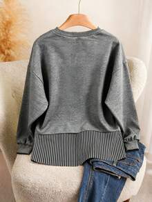 Franclia Áo nỉ dáng rộng, phối sọc, cỡ lớn, thích hợp mặc mùa xuân/thu. - Màu xám đen - Xem 2