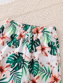 SHEIN Explorewe Bộ đồ đi nghỉ mát cho bé gái, áo hai dây xếp tầng kết hợp quần ống rộng in hoa, thanh lịch, phù hợp cho đi chơi hàng ngày, đi biển và chụp ảnh. - màu xanh lá - Xem 7