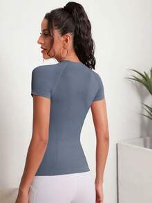 Easithlete Camiseta ajustada de secado rápido Power Play, camiseta de gimnasia de tipo top - Gris Oscuro - Ver 2