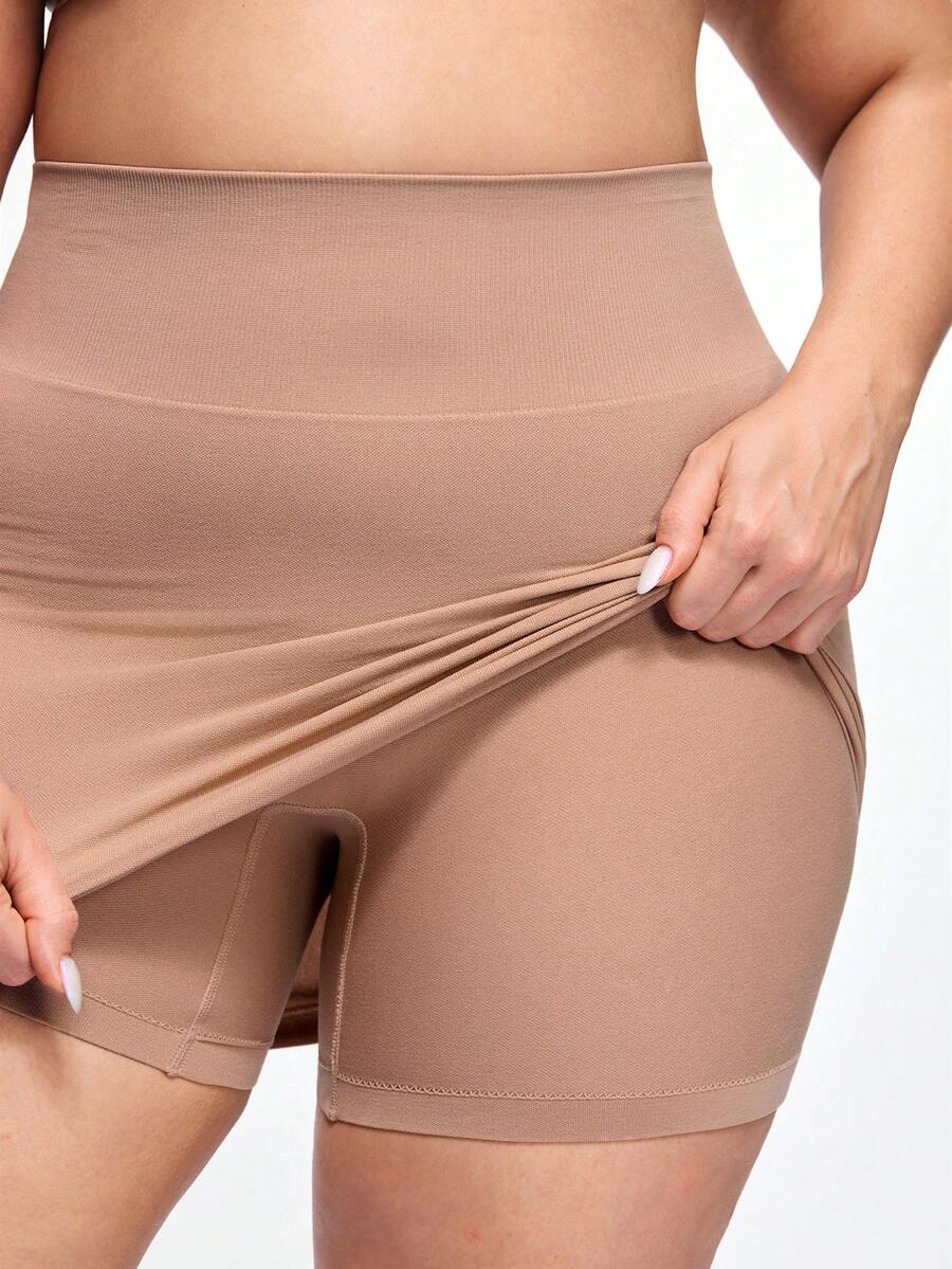 SHAPORA Váy lót cạp cao không đường may dành cho nữ cỡ lớn, kèm quần bảo hộ, váy bút chì ôm sát gợi cảm, váy định hình vòng eo. - Màu be - Xem 1