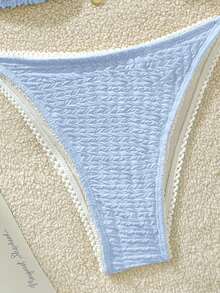 Swim Mod Women's Summer Vacation Beach Solid Color Textured Halter Bikini Set - Blue - View 6