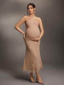Cheriluna Maternity Maternity Solid Color Fitted Elegant Fashion Jumpsuit - Apricot - View 1