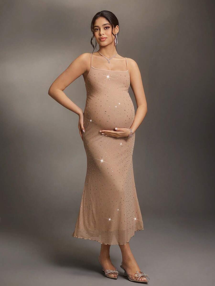Cheriluna Maternity Maternity Solid Color Fitted Elegant Fashion Jumpsuit - Apricot - View 1