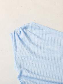SHEIN 青少年女孩修身休閒不對稱肩紋理布料背心上衣 - 淺藍色 - 查看 6