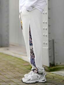 Heavens Edit Men's Casual Random Embroidered Bear Pants, For Rave, Emo, 2000s Style - Light Grey - View 6