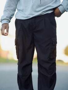 Heavens Edit Men's Casual Fashion Cargo Pants With Multiple Pockets, Workwear Trousers For Spring And Autumn - Black - View 3