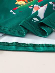 1pc Young Girl Lantern Graphic Cap Sleeve Casual Minimalist Green Dress, Fashionable, Elegant & Cute, Comfortable Summer - Multicolor - View 4