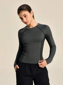 SHEIN In My Nature Dam-T-shirt med raglanärm och rund hals, avslappnad fitness- och utomhusfunktion - Svart - Visa 6