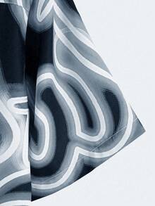 ROMWE MEN Street Life 男士全印花单排扣休闲短袖衬衫 - 灰色 - 查看 4