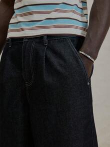 Musero Bermuda Style Raw Denim Look Shorts Basic Jorts Winter Essentials Streetstyle - Dark Wash - View 5