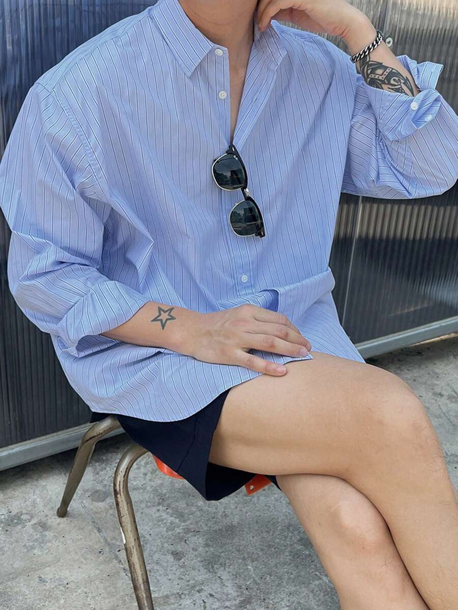 DAZY Men's Striped Long Sleeve Shirt And Shorts Set, Summer - Multicolor - View 1