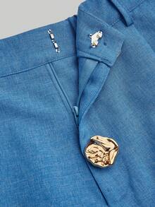 Sweetra 大码复古宽松阔腿蓝色短裤，适合万圣节和新年穿着 - 藍色 - 查看 3