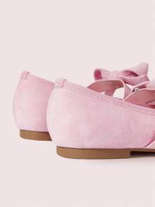 CUCCOO DOLLMOD Women's Pink Suede Bow Mary Jane Shoes, Sweet And Gentle Elegant, Versatile For Commuting And Daily Wear Valentine's Day - Pink - View 9