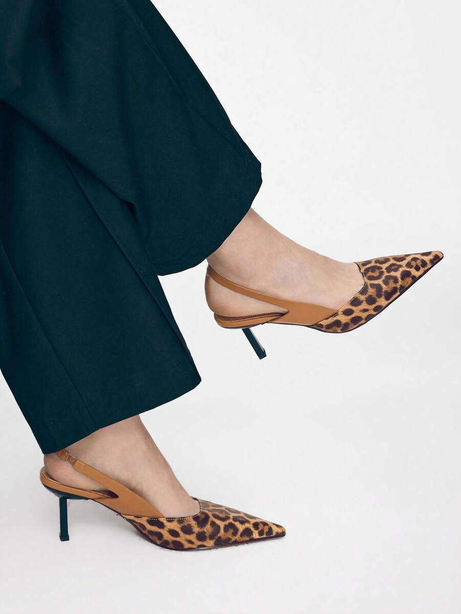 Mnmlis 女士尖头高跟鞋，新款小众品牌黑色优雅法式细跟鞋，女士包头鞋，夏季新款法式时尚明星风鞋履 - 豹紋 - 查看 1