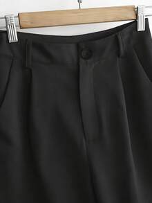 SHEIN PETITE Women's Button Waist Band Straight Loose Casual Dress Pants - Black - View 5