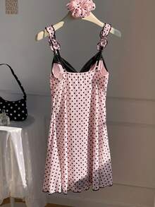 Comfortcana 女士优雅撞色粉色波点印花吊带迷你连衣裙，夏季 - 粉色 - 查看 2