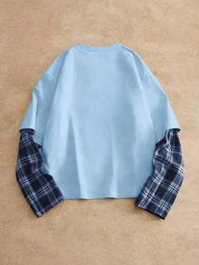 HIMLAND 男士休闲通勤街头格子印花T恤 - 天藍色 - 查看 2