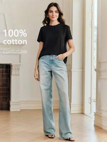 Anewsta Women's Fashionable Elegant Casual Black Short Sleeve T-Shirt, Versatile From Spring To Summer - Black - View 4