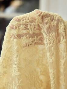 MOTF PREMIUM ELEGANT LACE LONG SLEEVE HIGH NECK SHEER CASUAL UNDERSHIRT FOR WOMEN - Light Yellow - View 6