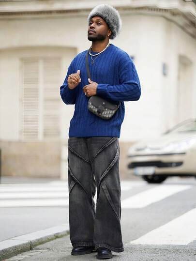 Heavens Edit 1 Stück Herren Destroyed Patchwork Loose Wide Leg Jeans, Vintage Amerikanischer High Street Stil (Gürtel und Accessoires nicht enthalten), Emo Stil, Grunge