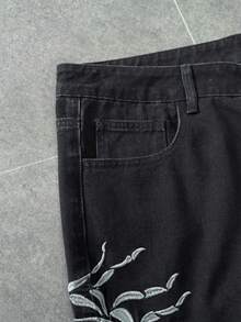 ROMWE MEN Goth Quần short denim nam thường ngày, có túi, cài nút và thêu hình bọ cạp. - Màu xanh lam - Xem 5
