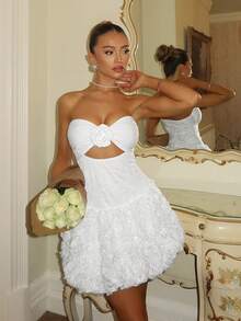 Glamine Charm Đầm mini ren trắng hở vai, dáng phồng, thích hợp mặc mùa xuân, dự tiệc lễ hội, thời trang đường phố, đầm dự tiệc cho nữ, đầm hẹn hò, đầm sinh nhật, thanh lịch, không thể thiếu cho các bữa tiệc, đầm Giáng sinh, đầm Valentine, đầm năm mới, đầm lấp lánh, thời trang hoa. - trắng - Xem 4