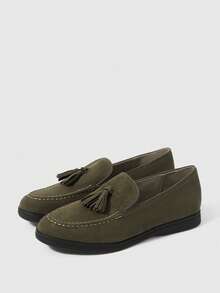 Sleekvia Sepatu Loafer Datar Kasual Serbaguna untuk Perjalanan, Dekorasi Rumbai, Cocok untuk Hari Valentine - Dark Green - View 10