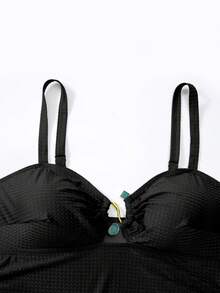 Swim Oasis 大码女式绿色提花面料休闲度假吊带低领连体泳衣配沙滩罩衫两件套泳装 - 黑色 - 查看 7