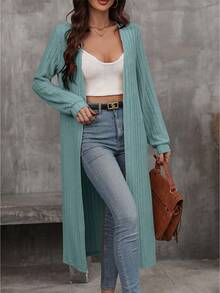 EMERY ROSE Áo khoác nữ dài tay màu trơn, kiểu dáng thường ngày, thoải mái. - Màu xanh lam - Xem 3