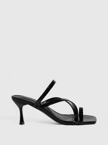 CUCCOO SZL Women's Square Toe Casual High Heel Slide Sandals Spring Shoes - Black - View 2